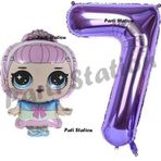 Parti Station Prenses Lol Bebek 7 Yaş Balon Ve Mor Rakam Balon Doğum Günü Parti Set