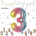 Parti Station Rakam Folyo Balon Gökkuşağı Rakam Balon Renkli 3 Yaş Balon 76 Cm Sayı Balon Uçan Balon Helyum Balon