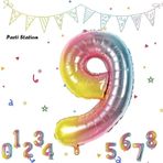 Parti Station Rakam Folyo Balon Gökkuşağı Rakam Balon Renkli 9 Yaş Balon 76 Cm Sayı Balon Uçan Balon Helyum Balon