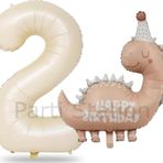 Parti Station Retro Dinozor 1 Yaş Krem Renk Rakam Balon Set Sevimli Pembe Dinozor Konsept Doğum Günü Balon Set