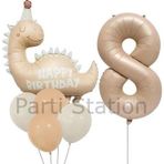Parti Station Retro Dinozor 8 Yaş Balon Set Bohem Renkler Dinozor Konsept Doğum Günü Balon Retro Balon Set