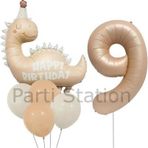 Parti Station Retro Dinozor 9 Yaş Balon Set Bohem Renkler Dinozor Konsept Doğum Günü Balon Retro Balon Set