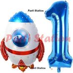 Parti Station Roket Uzay Astronot Konsept 1 Yaş Balon Set Uzay Roketi Ve Lacivert Rakam Balon Doğum Günü Balon Set