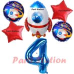 Parti Station Roket Uzay Astronot Konsept 4 Yaş Balon Set Uzay Roketi Ve Yıldız Balon Doğum Günü Balon Set