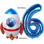 Parti Station Roket Uzay Astronot Konsept 6 Yaş Balon Set Uzay Roketi Ve Lacivert Rakam Balon Doğum Günü Balon Set