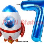 Parti Station Roket Uzay Astronot Konsept 7 Yaş Balon Set Uzay Roketi Ve Lacivert Rakam Balon Doğum Günü Balon Set
