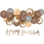 Parti Station Rosegold Renk Kaligrafi Happy Birthday Banner ve Balon Set Kahveengi Rosegold Krem Lateks Balon Set