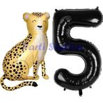 Parti Station Safari Çita Balon 5 Yaş Balon Set Safari Konsept Çita Balon Ve Siyah Renk Rakam Balon