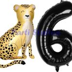 Parti Station Safari Çita Balon 6 Yaş Balon Set Safari Konsept Çita Balon Ve Siyah Renk Rakam Balon