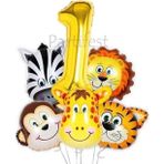 Parti Station Safari Hayvanlar 1 Yaş Balon Set Safari Büyük Kafa Balon Folyo Balon Set Konsept Doğum Günü Set