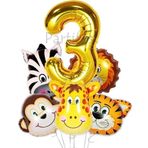Parti Station Safari Hayvanlar 3 Yaş Balon Set Safari Büyük Kafa Balon Folyo Balon Set Konsept Doğum Günü Set