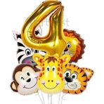 Parti Station Safari Hayvanlar 4 Yaş Balon Set Safari Büyük Kafa Balon Folyo Balon Set Konsept Doğum Günü Set