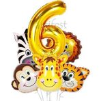 Parti Station Safari Hayvanlar 6 Yaş Balon Set Safari Büyük Kafa Balon Folyo Balon Set Konsept Doğum Günü Set