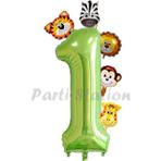 Parti Station Safari Hayvanlar 6'Lı Balon Set 1 Yaş Doğum Günü Balon Set Safari Konsept Ve Yeşil Rakam Balon