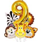Parti Station Safari Hayvanlar 9 Yaş Balon Set Safari Büyük Kafa Balon Folyo Balon Set Konsept Doğum Günü Set