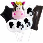 Parti Station Safari Inek 1 Yaş Balon Set Yıldız Balon Folyo Set Safari Inek Konsept Doğum Günü Set Yaş Balon Set