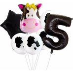 Parti Station Safari Inek 5 Yaş Balon Set Yıldız Balon Folyo Set Safari Inek Konsept Doğum Günü Set Yaş Balon Set
