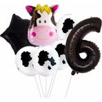 Parti Station Safari Inek 6 Yaş Balon Set Yıldız Balon Folyo Set Safari Inek Konsept Doğum Günü Set Yaş Balon Set