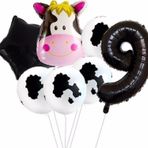Parti Station Safari Inek 9 Yaş Balon Set Yıldız Balon Folyo Set Safari Inek Konsept Doğum Günü Set Yaş Balon Set