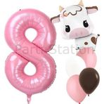 Parti Station Safari Konsept Sevimli İnek Ve Pembe Rakam Balon 8 Yaş Set Safari İnek Konsept Doğum Günü Balon Set