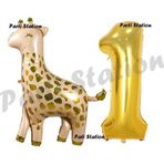 Parti Station Safari Zürafa 1 Yaş Balon Set Sevimli Zürafa Ve Gold Rakam Balon Doğum Günü Set