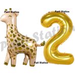Parti Station Safari Zürafa 2 Yaş Balon Set Sevimli Zürafa Ve Gold Rakam Balon Doğum Günü Set