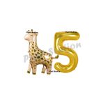 Parti Station Safari Zürafa 5 Yaş Balon Set Sevimli Zürafa ve Gold Rakam Balon Doğum Günü Set