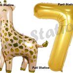 Parti Station Safari Zürafa 7 Yaş Balon Set Sevimli Zürafa Ve Gold Rakam Balon Doğum Günü Set