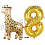 Parti Station Safari Zürafa 8 Yaş Balon Set Sevimli Zürafa Ve Gold Rakam Balon Doğum Günü Set