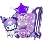 Parti Station Sanrio Kuromi 1 Yaş Mor Balon Set Anime Hello Kitty Kuromi Konsept Doğum Günü Balon Set
