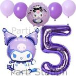 Parti Station Sanrio Kuromi 5 Yaş Mor Balon Set Anime Hello Kitty Kuromi Konsept Doğum Günü Balon Set