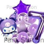 Parti Station Sanrio Kuromi 7 Yaş Mor Balon Set Anime Hello Kitty Kuromi Konsept Doğum Günü Balon Set