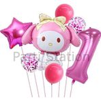 Parti Station Sanrio Kuromi Melody 1 Yaş Balon Set Anime Hello Kitty Kuromi Melody Konsept Doğum Günü Balon