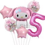 Parti Station Sanrio Kuromi Mymelody 5 Yaş Balon Set Anime Hello Kitty Kuromi Melody Konsept Doğum Günü Balon