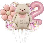 Parti Station Sevimli Ayıcık 2 Yaş Balon Set Retro Pembe Ayıcık Konsept Doğum Günü Set