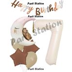 Parti Station Sevimli Ayıcık Krem Renk Rakam Balon Set 7 Yaş Ay Dede Uyuyan Ayıcıklı Happy Birthday Balon Set