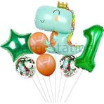 Parti Station Sevimli Dinozor Konsept Yeşil 1 Yaş Balon Set Jurassic Dinozor Tema Doğum Günü Folyo Balon Set