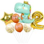 Parti Station Sevimli Dinozor Konsept Yeşil 2 Yaş Balon Set Jurassic Dinozor Tema Doğum Günü Folyo Balon Set