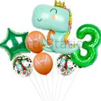 Parti Station Sevimli Dinozor Konsept Yeşil 3 Yaş Balon Set Jurassic Dinozor Tema Doğum Günü Folyo Balon Set