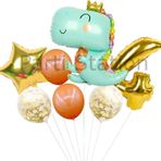 Parti Station Sevimli Dinozor Konsept Yeşil 4 Yaş Balon Set Jurassic Dinozor Tema Doğum Günü Folyo Balon Set