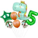 Parti Station Sevimli Dinozor Konsept Yeşil 5 Yaş Balon Set Jurassic Dinozor Tema Doğum Günü Folyo Balon Set
