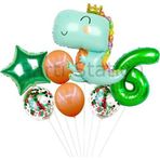Parti Station Sevimli Dinozor Konsept Yeşil 6 Yaş Balon Set Jurassic Dinozor Tema Doğum Günü Folyo Balon Set