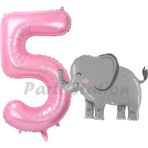 Parti Station Sevimli Fil Balon 5 Yaş Doğum Günü Balon Set Safari Konsept Fil Balon Ve Pembe Renk Rakam Balon