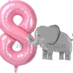 Parti Station Sevimli Fil Balon 8 Yaş Doğum Günü Balon Set Safari Konsept Fil Balon Ve Pembe Renk Rakam Balon