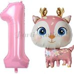 Parti Station Sevimli Geyik 1 Yaş Balon Set Ceylan Balon Woodland Konsept Geyik Balon Ve Pembe Renk Rakam Balon
