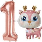 Parti Station Sevimli Geyik 1 Yaş Balon Set Ceylan Balon Woodland Konsept Geyik Balon Ve Rosegold Renk Rakam Balon