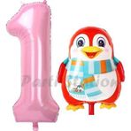 Parti Station Sevimli Penguen Balon 1 Yaş Doğum Günü Balon Set Penguen Konsept Ve Pembe Renk Rakam Balon
