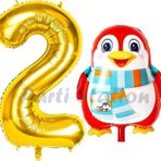 Parti Station Sevimli Penguen Balon 2 Yaş Doğum Günü Balon Set Penguen Konsept Ve Gold Renk Rakam Balon