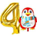 Parti Station Sevimli Penguen Balon 4 Yaş Doğum Günü Balon Set Penguen Konsept Ve Gold Renk Rakam Balon