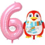 Parti Station Sevimli Penguen Balon 6 Yaş Doğum Günü Balon Set Penguen Konsept Ve Pembe Renk Rakam Balon